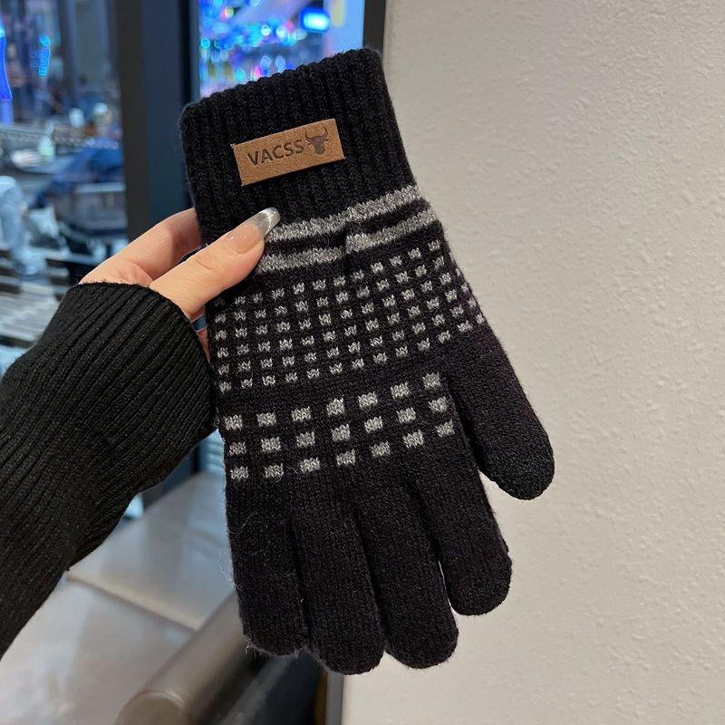 

Перчатки из вязаной шерсти с сенсорным экраном, мужские большого размера, осенне-зимние, теплоудерживающие и ветрозащитные, для занятий спортом на открытом воздухе, для велоспорта, вязаные хлопковые перчатки, мужские, для большой руки Black [Plus size-sin