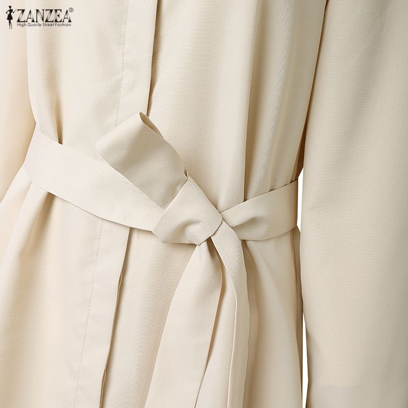 ZANZEA Women Stand Collar Loose Casual Long Sleeve Dress