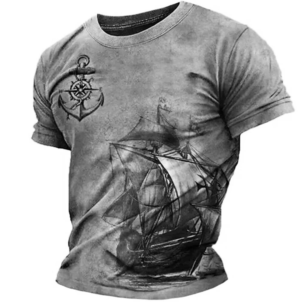 ETST WENDY 005 Zomer Vintage T-shirt Voor Mannen Oversized T-shirts Boot Anker Patroon O Hals Losse Korte Mouw Top Casual Herenkleding 6XL M