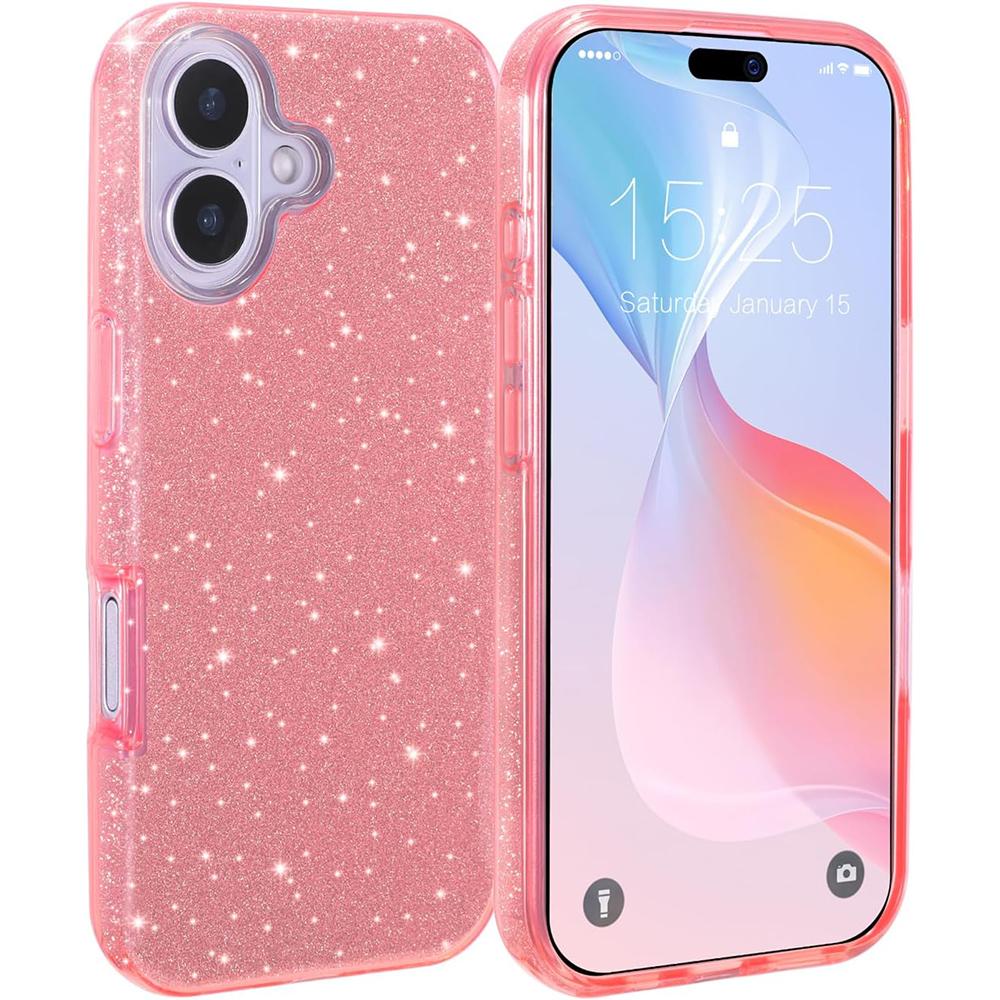 

Блестящий чехол для iPhone 17 Air 16E 16 E 15 Pro Max 14 Plus 13 Mini 12 11 X Xs Xr Se 2022 2020 8 7 Чехол для телефона Роскошный Сияющий Блеск Блестящий For iPhone XR розовый