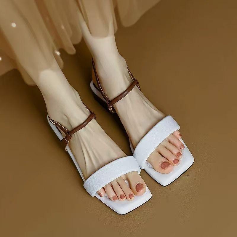 Fashion 2025 New Summer Square-toe Low-heel Versatile One-strap Sandals Women's Thick Heel Soft Sole Design Sense