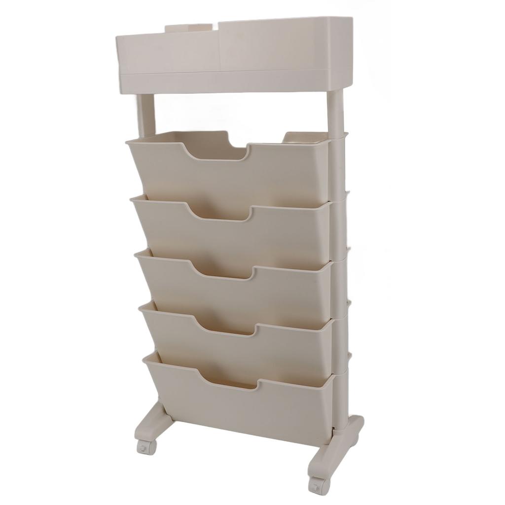 Beige White Bookshelf Plastic Bookcase Narrow Book Storage Utility Display Shelves for Living Room