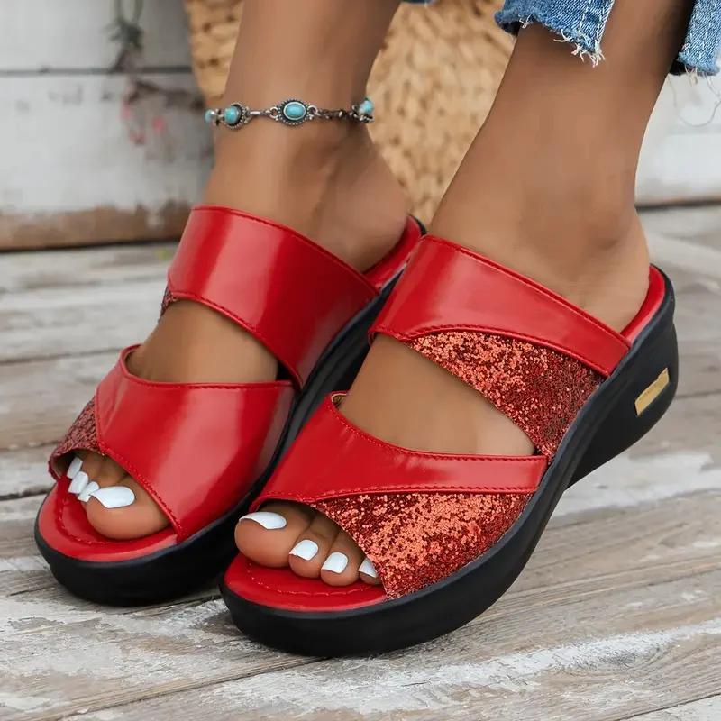 Women Casual Slippers Sling Backs Wedge Sandals Glitter Platform Comfortable Slippers Spring Summer Shoes for Women Slides Women