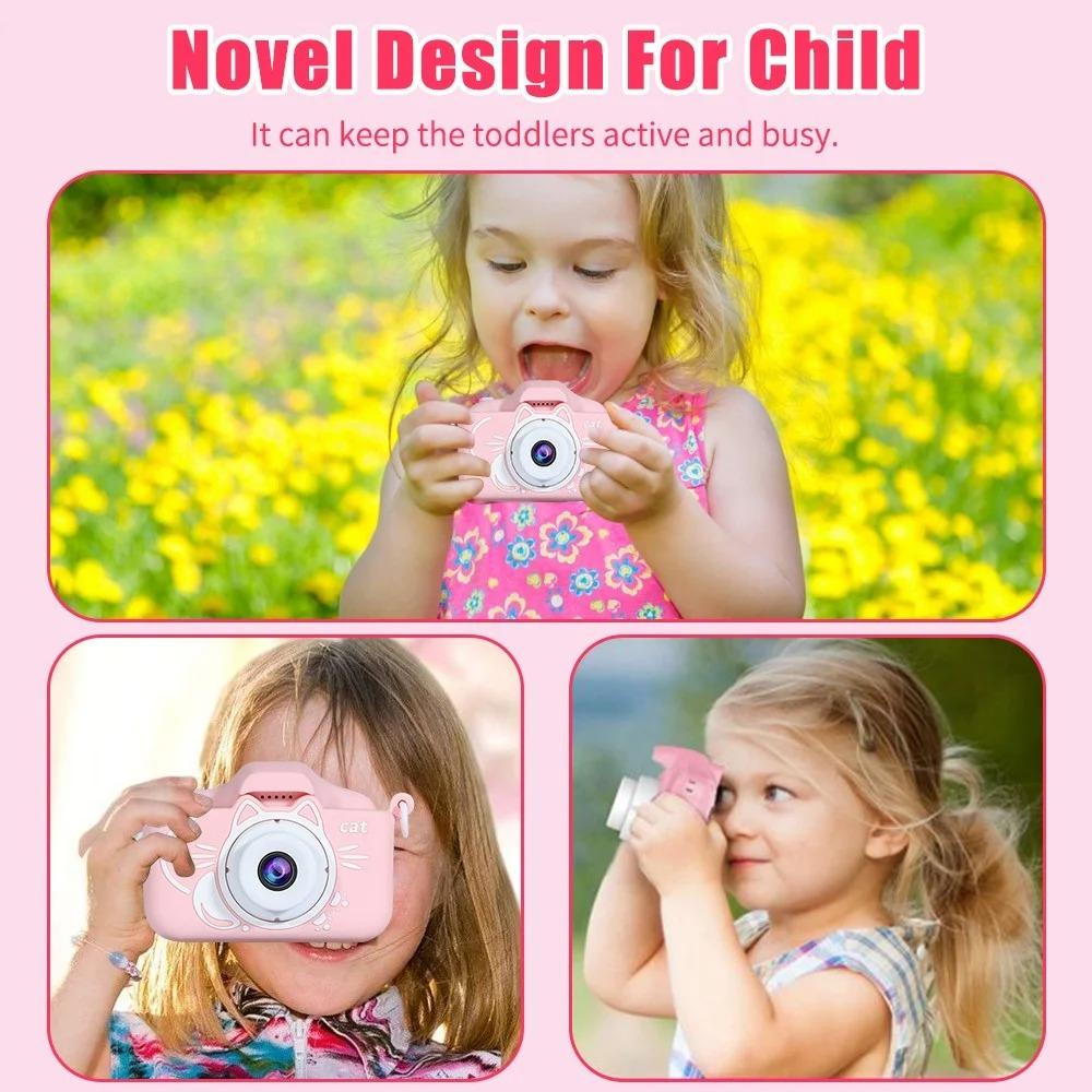Kids Selfie Camera Christmas Birthday Gifts Girls Age 3-9 20MP Digital Cat Kitty Cameras Toddler Portable Toy 3- 8 Year Old Girl 32GB SDCard