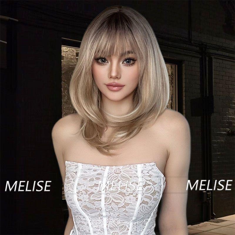 Brown Gold Mixed Color Medium Part Long Hair Curly Fake Head Set Big Wave Gradient Change Wig