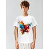Children Crew Neck Short Sleeve T-Shirt with Watercolor Parrot Print