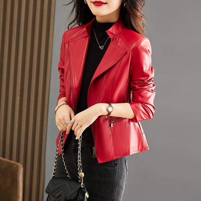 

Модная кожаная куртка весна осень новая женская короткая красивая мотоциклетная куртка 3XL светло-коричневого