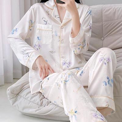 Ensemble de Pyjama d'Été en Soie Glacée à Manches Longues pour Femme avec Poche - Vêtement d'Intérieur Style Coréen
