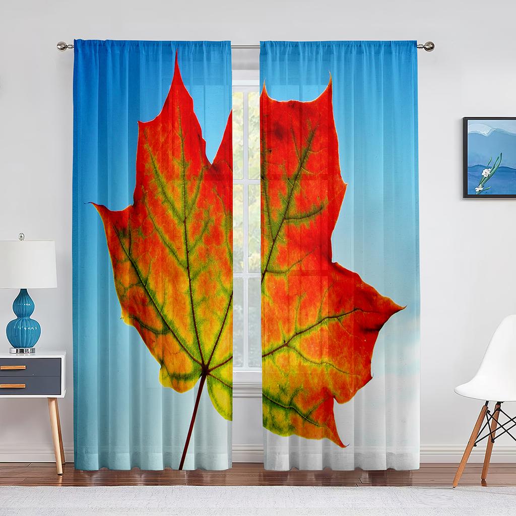 Autumn Fall Season Maple Leaves Orange Sheer Curtain for Living Room Voile for Window Blinds Bedroom Tulle Drape Kitchen Curtain