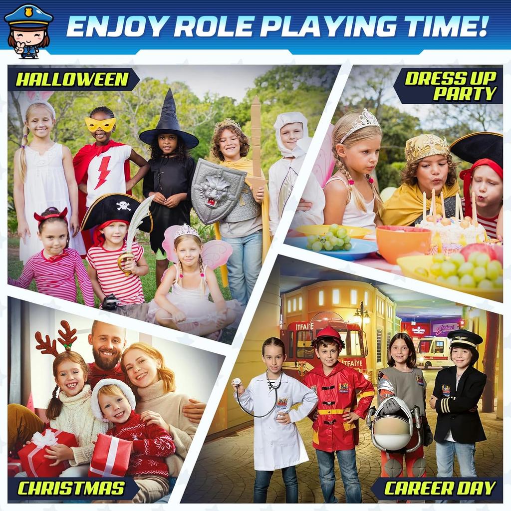 Police Costume for Girls, Police Officer Costume for Kids, Halloween Cop Costumes for Kids Girl Toddler 3-12