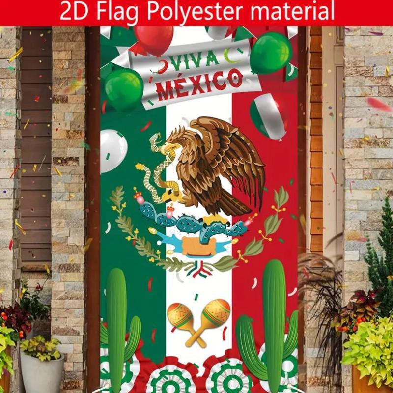 1pcs Mexican Lndependence Day Party Decor Door Cover Banner Eagle Snake Cactus Mexican Style Festival Party Porch Decor Backdrop