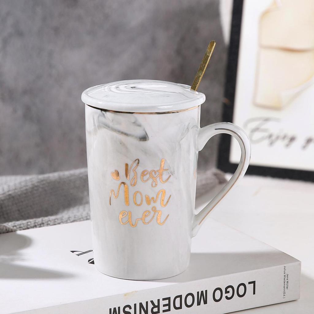 Muttertags-Geburtstags-Souvenir-Tasse mit Deckel & Löffel - Keramiktasse für Mama