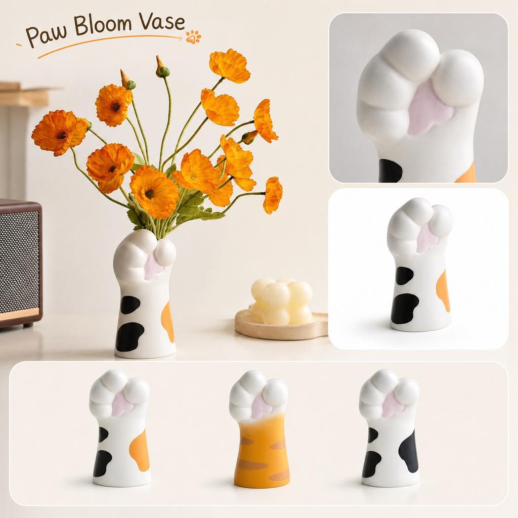 Ceramic Cat Paw Vase Flower Pot Tabletop Decoration for Living Room Office Home Desk Flower Arrangement Container