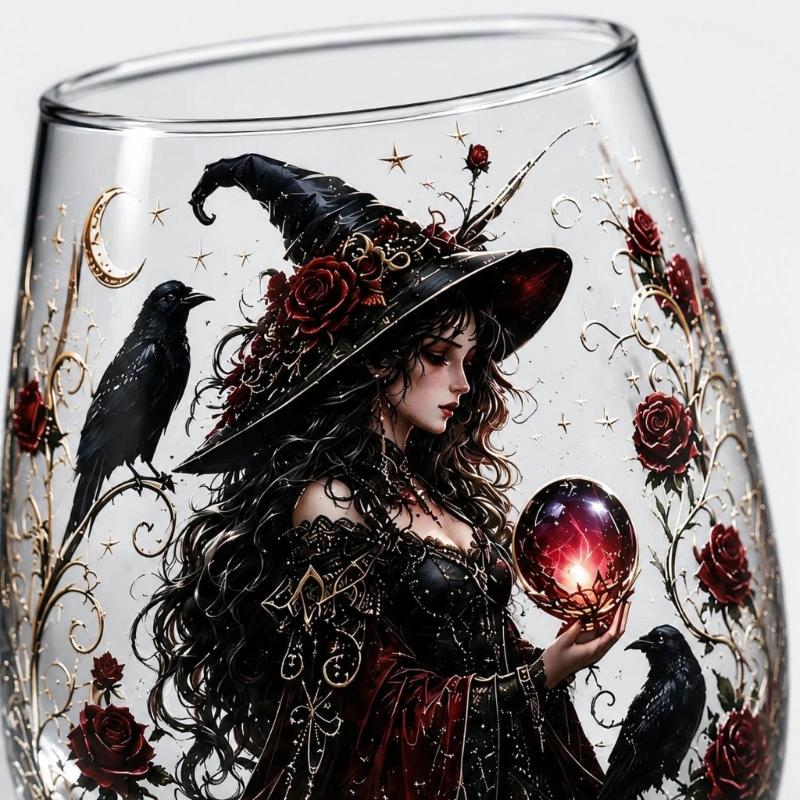 Decorative Witch Glass Cup with a Clear Stemless Form for Herbal Tea, Fruit Tea, Candy, and Seasonal Table Service