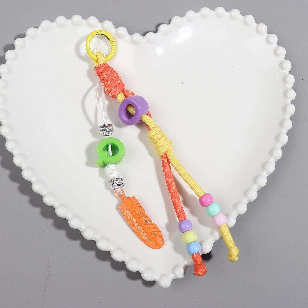 Korean High-End Bag Charms: Personalized Acrylic Letter Beads & Colorful Woven Lanyard