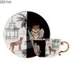 Watercolor Tiger and Leopard Ceramic Cups Gold-plated Coffee Cup Painted Mugs Afternoon Tea Teacup Milk Fruit Juice Container