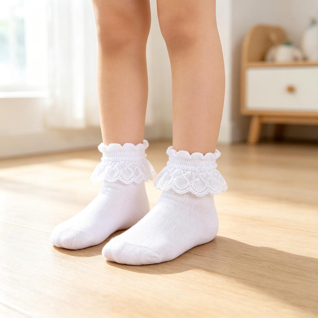 Kurze Socken für Mädchen mit Spitzenbesatz, atmungsaktiv für den Alltag