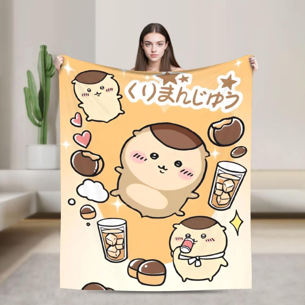 Cute Chiikawa Racco Blanket Fleece Printed Usagi Hachiware Breathable Soft Throw Blankets for Sofa