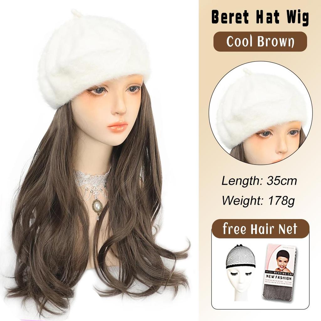 Synthetische Hutperücke für Frauen, langes gewelltes Haar, warm, weich, gestrickt, Herbst- und Wintermütze, hitzebeständig