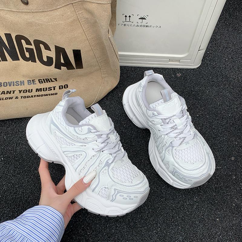 European thick-soled dad shoes for women's 2025 spring and summer mesh breathable and versatile ins trendy small casual sports shoes