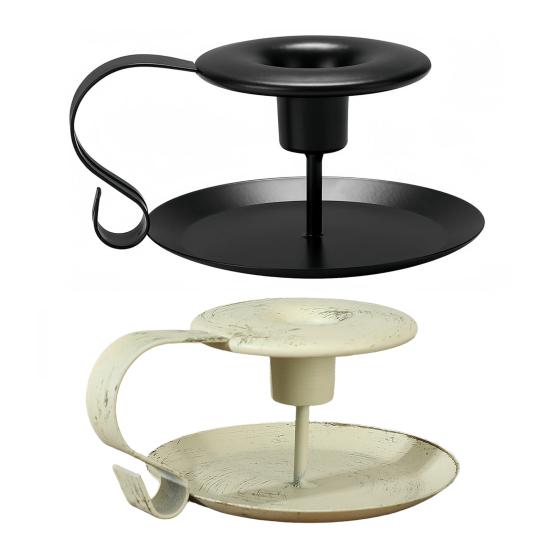2Pcs Iron Art Taper Candle Holder with Handle Vintage Metal Candlestick Home Living Room Christmas Wedding Party Candle Stand Table Centerpiece