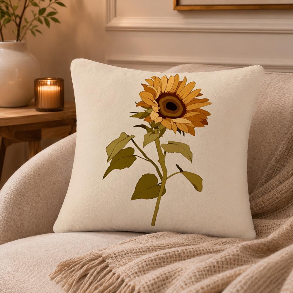 Zonnebloem Kussenhoes Anti-huisstofmijt Kussensloop Onzichtbare rits zijdezacht kort pluche Bankkussenhoes 50x50cm