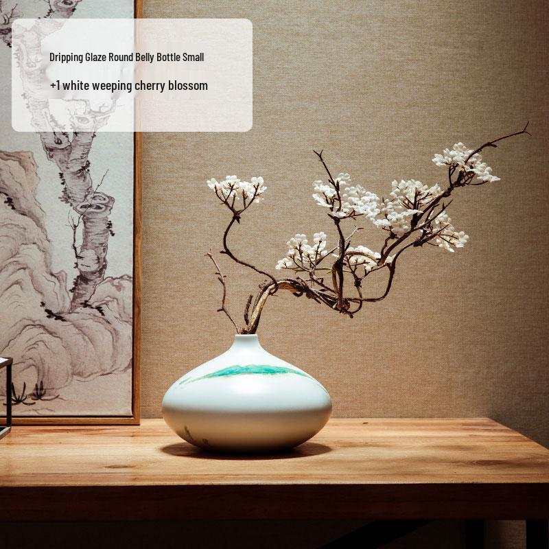 Zen Dried Flowers Vase Ornament for Dining Table, Entrance Hall, Living Room, or TV Cabinet