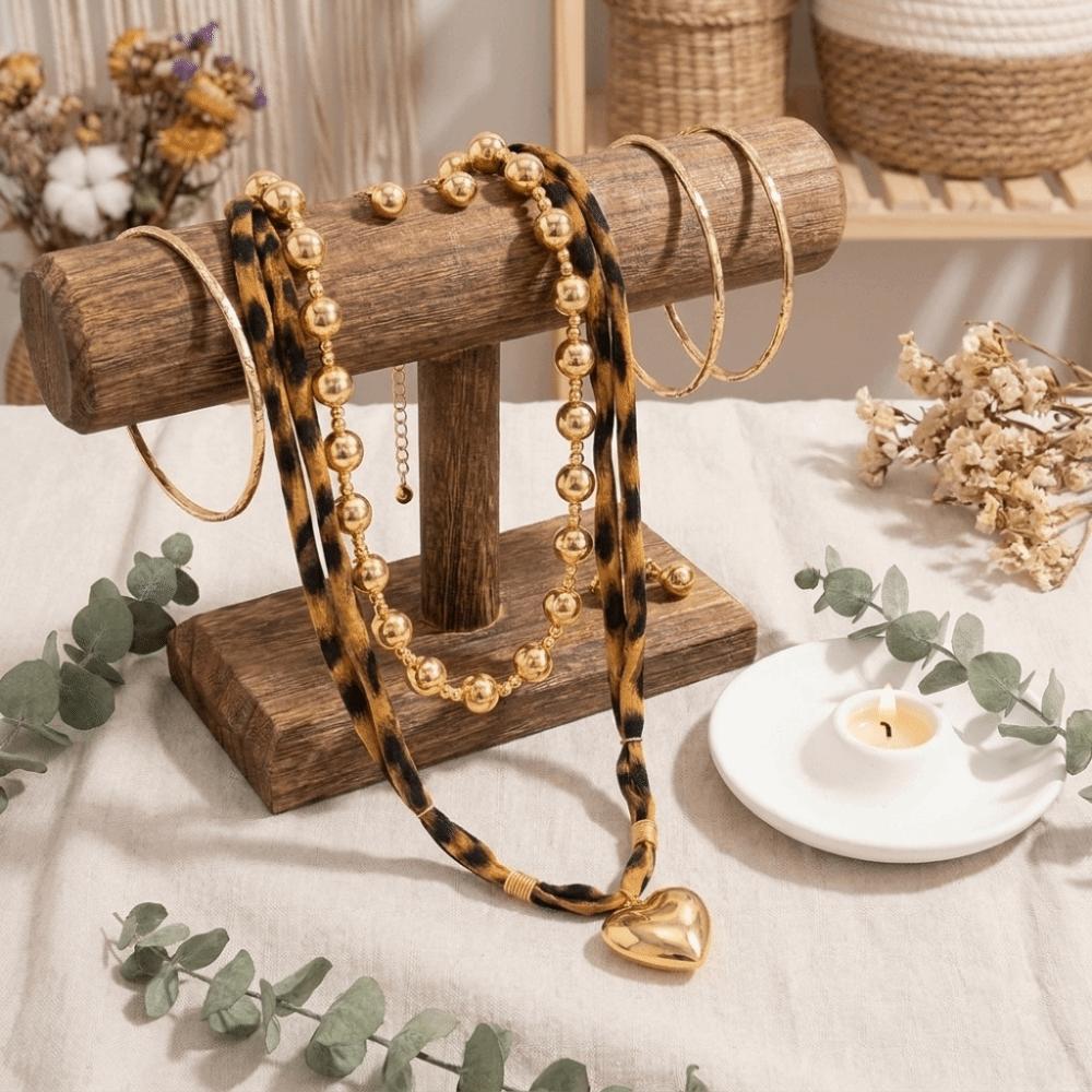 Brown Heart Pendant Choker Vintage Statement Jewelry Sweet Leopard Print Layered Necklaces  Date