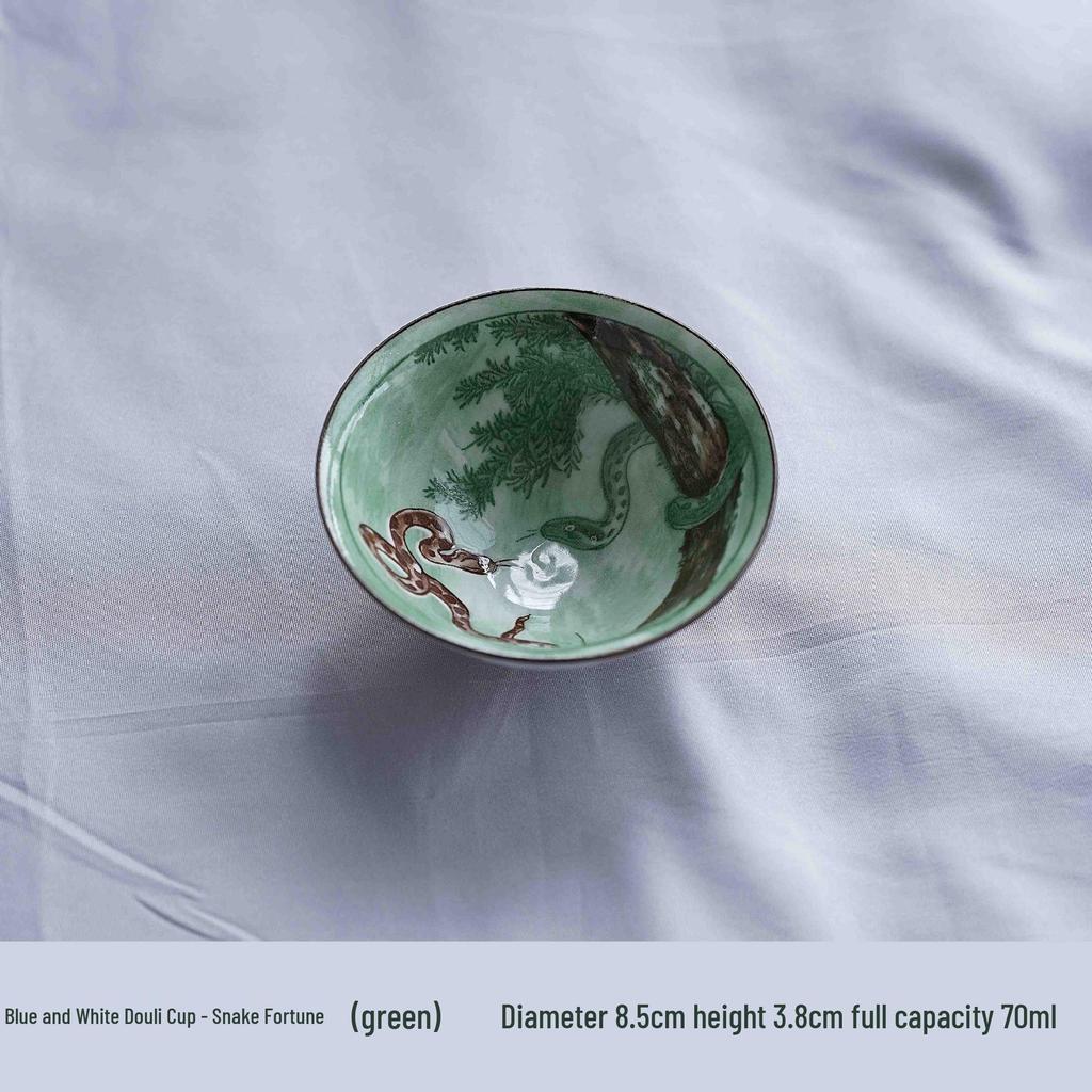 Two-Color Blue & White Porcelain Douli Teacup - Ceramic Kung Fu Master Cup, Japanese Tasting Bowl, Single Tea Cup.