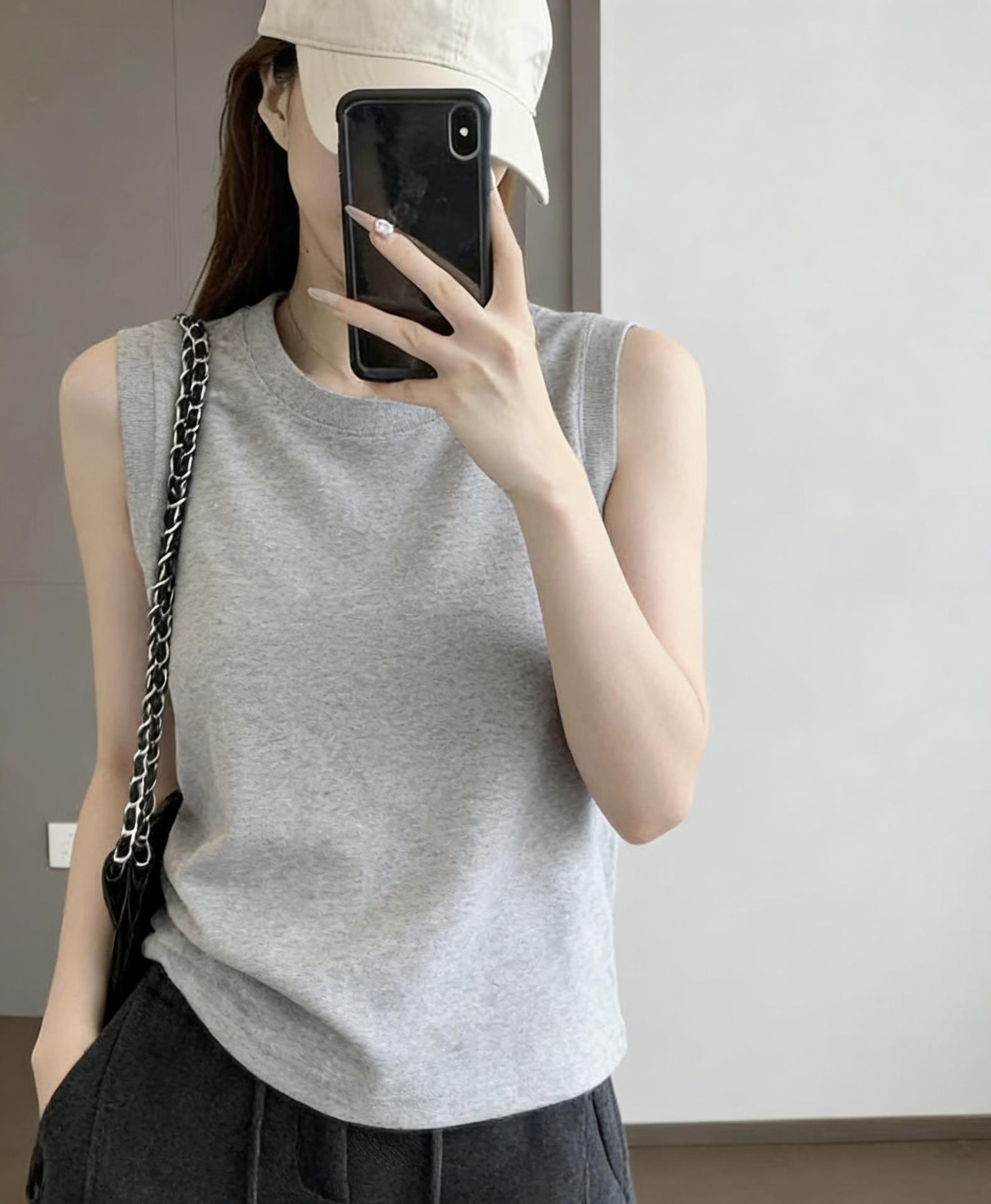 Women s Solid Color Camisole Vest - Sleeveless, Slimming, Versatile Outerwear for Spring and Summer M серый