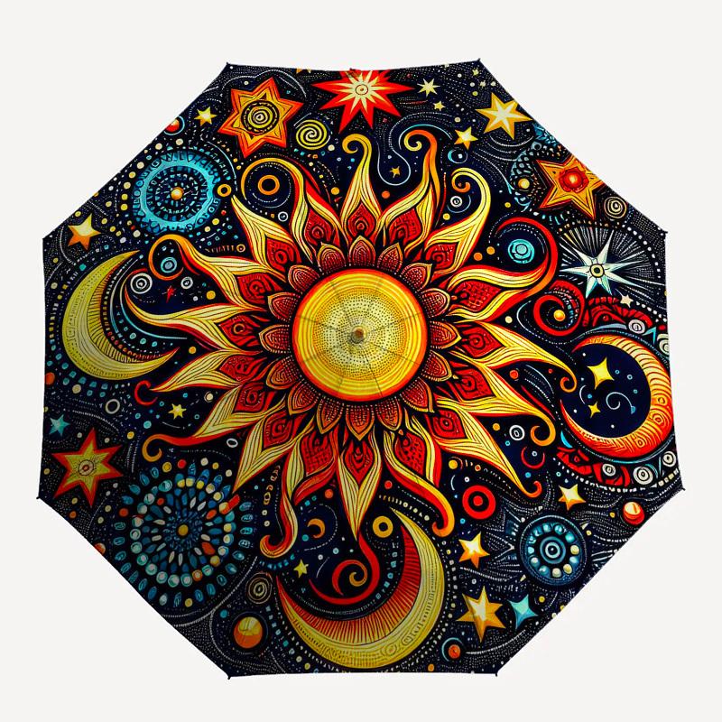 1pc Sun, Mandala, Cosmic Umbrella with Plastic Handle,Compact & Stylish,Suitable for All Seasons YS331003