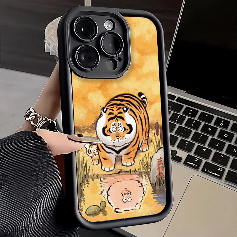 Phone Case for iPhone 17 Air 16E 15 16 Pro Max Cartoon Fat Tiger Funny Cover 14 Plus 13 12 Mini Soft Shell Silicone Fundas