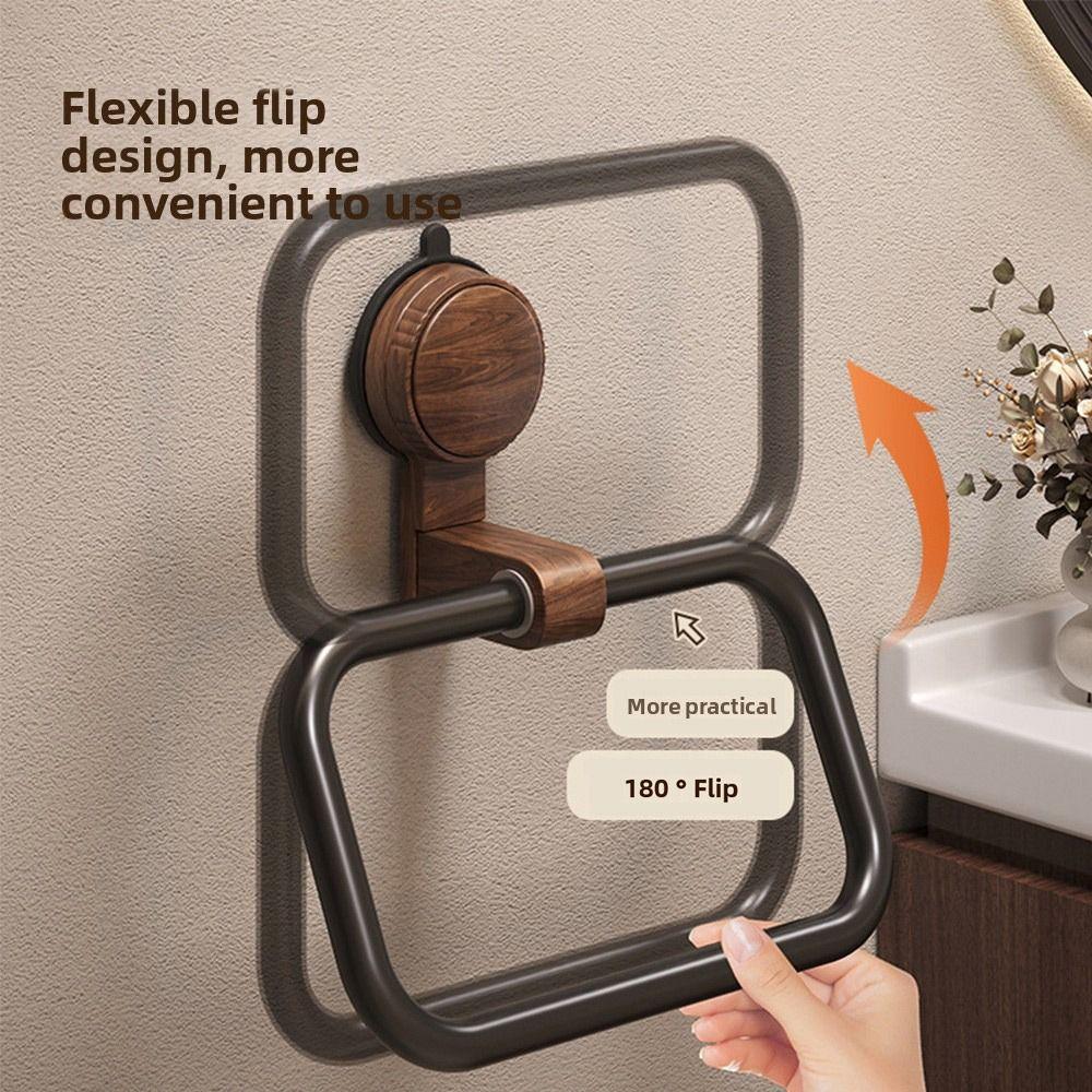 No-Drill Towel Holder Walnut Wood+Aluminium Towel Hanging Rack Suction Cup Towel Ring  Bathroom
