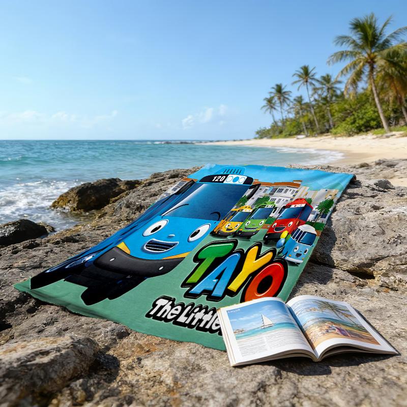 1pc Tayo The Little Bus1 Beach Towel, Beach and Seaside Swimming Pool Equipment, Fashion Pattern, Rectangular, Travel Essentials