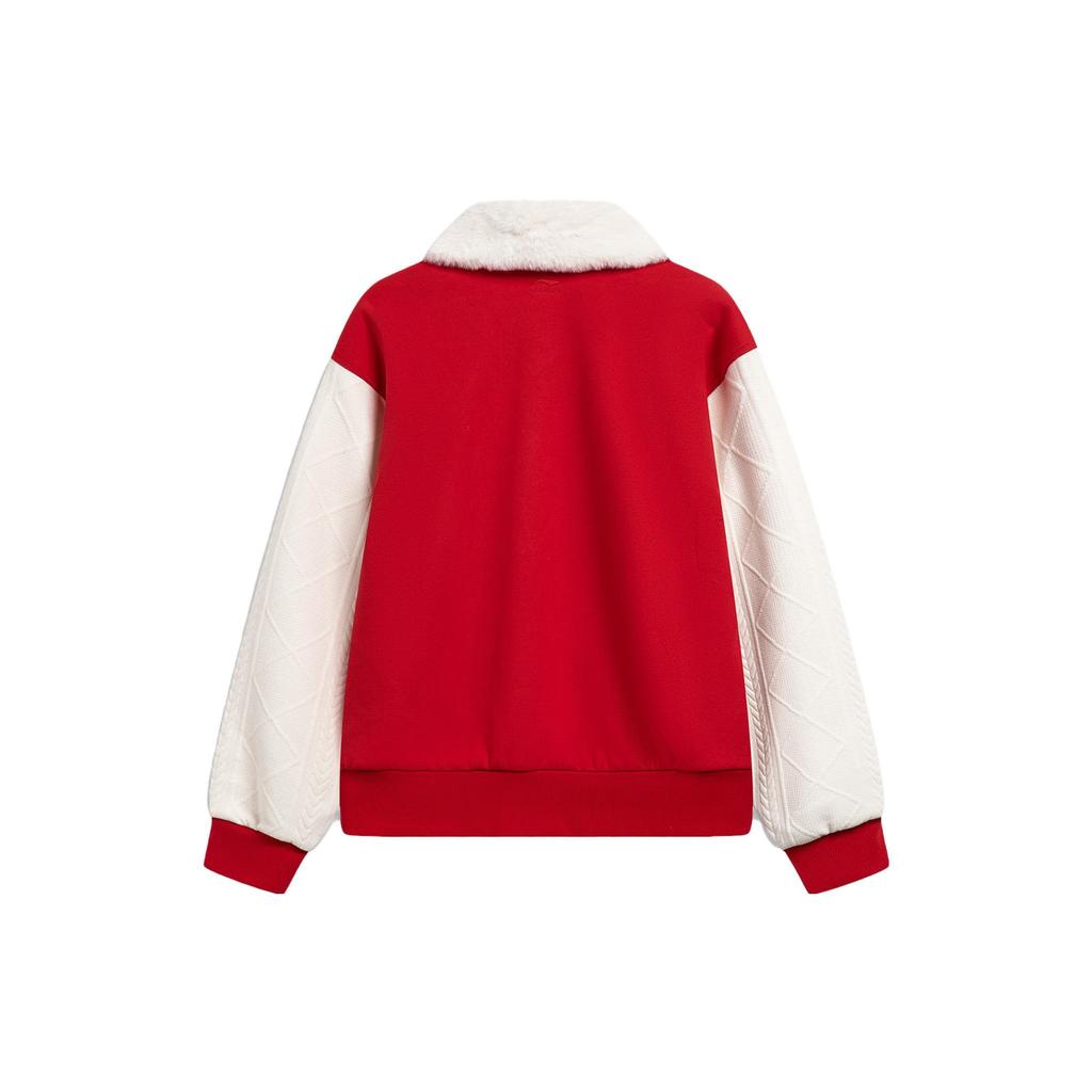 Li Ning Color Block Single Breasted Lapel Jacket Women Jacket Samba-Red White AJMU012-1