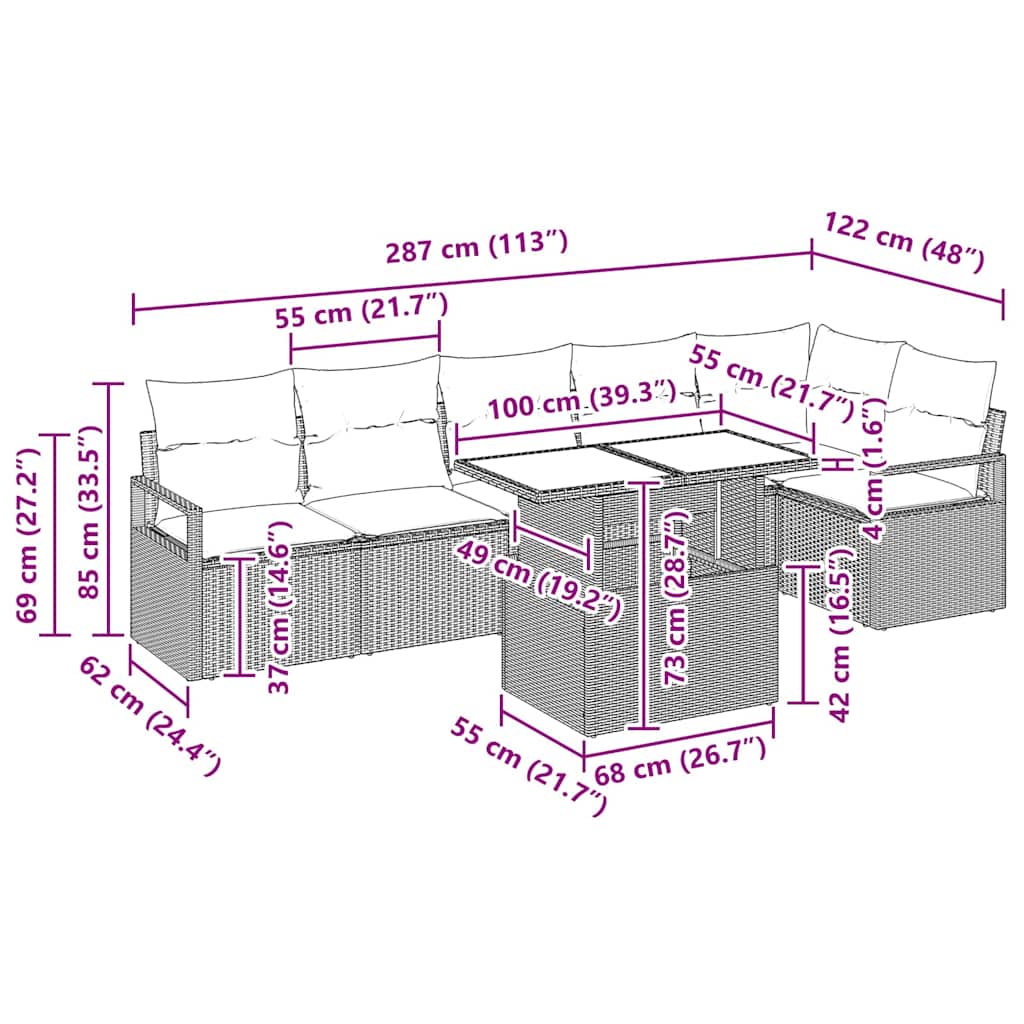 Garden Sofa Set with Storage 7 pcs Black Poly Rattan