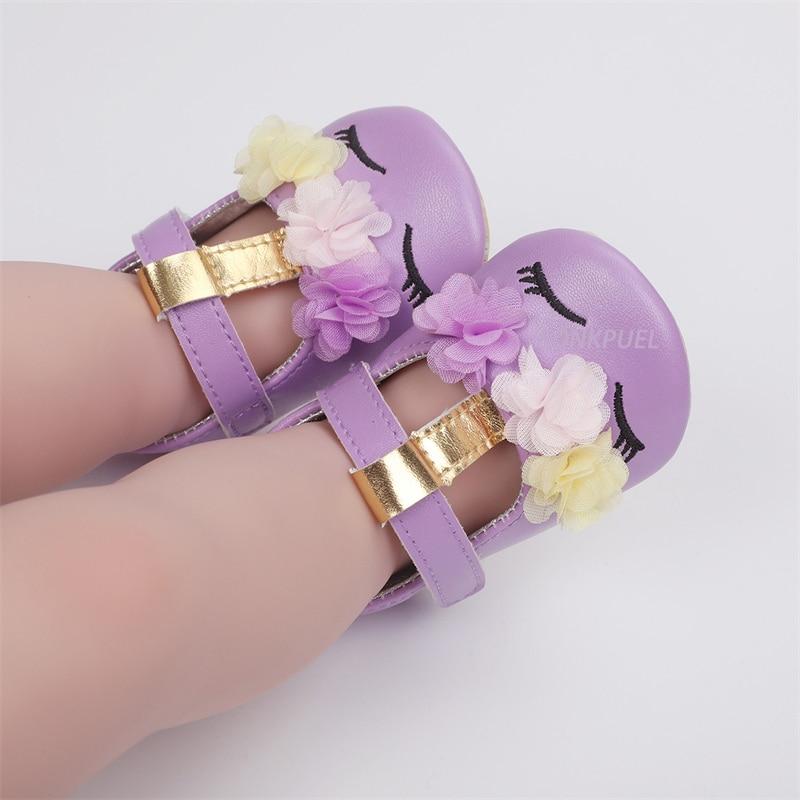 Jednorożec Buty dla malucha Niemowlęta Kwiaty PU Skóra Miękka podeszwa Księżniczka Buty Dziewczynek Skórzane buty Pierwsze spacerowicze