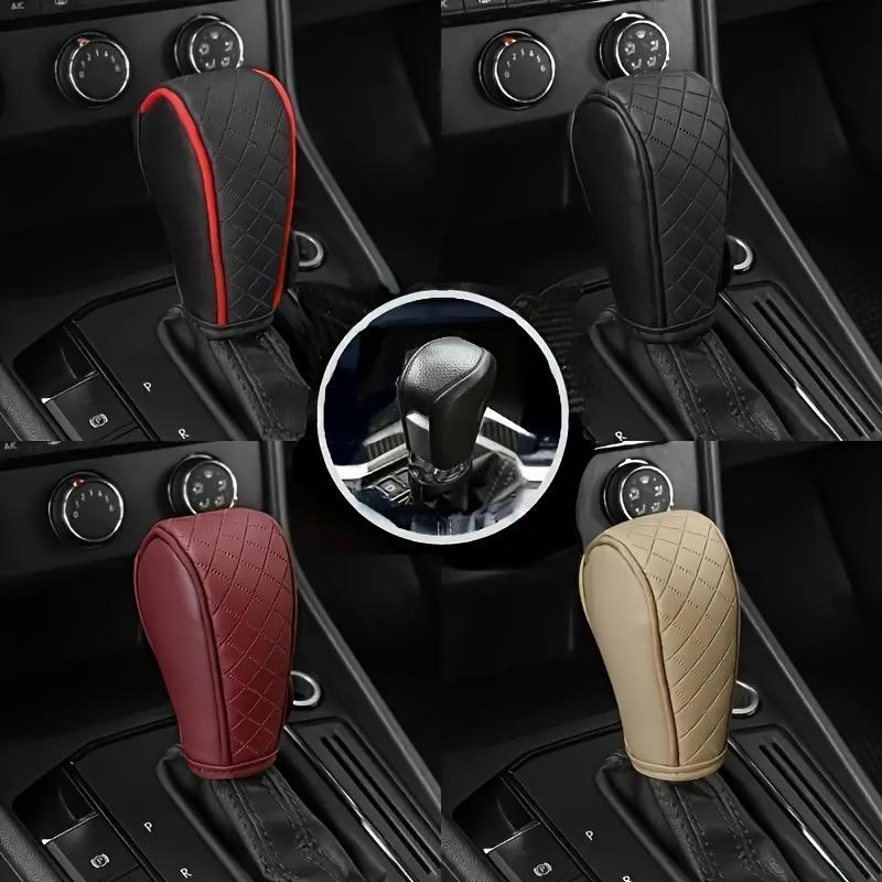 1pc Black PU Leather Gear Shift Knob Cover Non-Slip, Diamond Stitch Design,Comfortable Grip for Enhanced Driving Experience, Car Interior Accessory