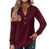 European & American Autumn/Winter Women's Long-Sleeve V-Neck Button T-Shirt 2024