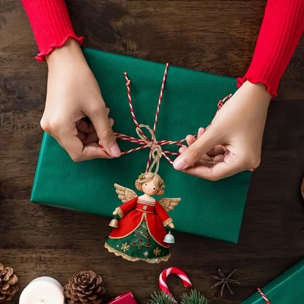 12pcs Wooden Christmas Tree Decor 2D Flat Girl-Shaped Pendant Christmas Gift Giving