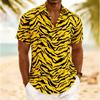 Men's Tiger Stripe Retro Style Short Sleeve Shirt, Spring Summer Edgy Casual Vacation Blouse, Loose Casual Top
