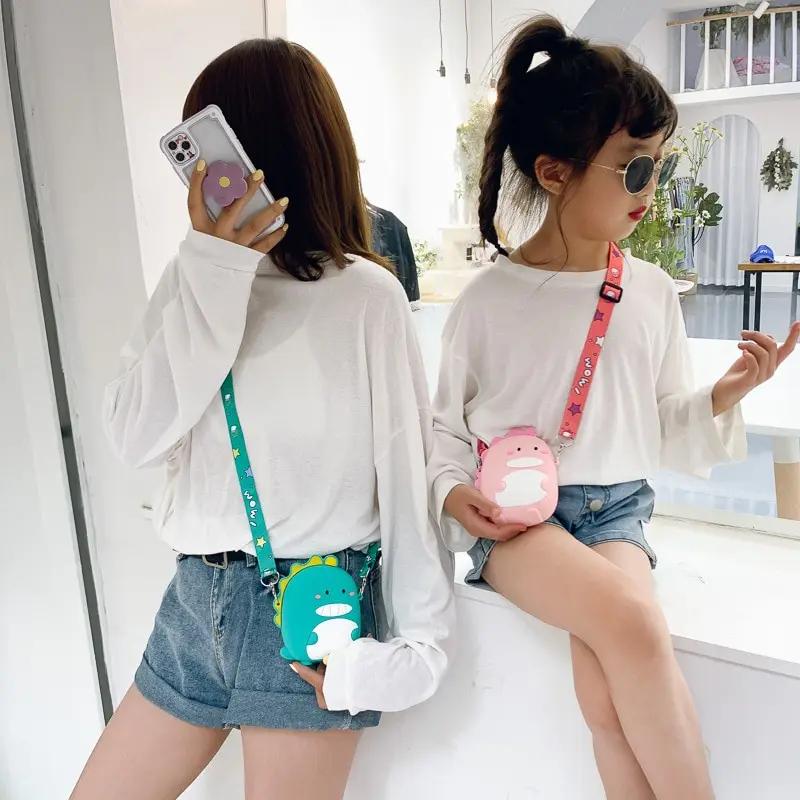 Torebka z motywem dinozaura z kreskówek, dziecięca, żelowkowa torebka na monety, przenośna torba kurierska, prezent dla dziewczynek, prezent świąteczny