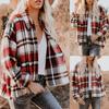 Women Collar Neck Long Sleeve Oversized Plaid Casual Tops Shacket Coat