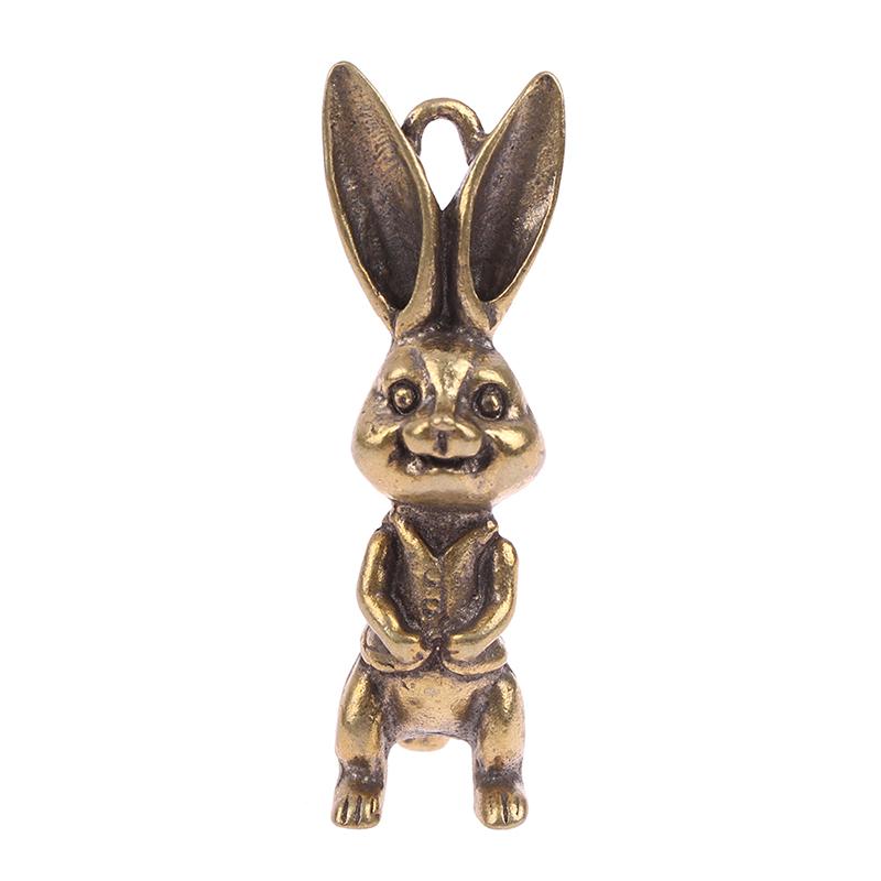 Vintage Brass Cute Rabbits Keychains Pendants Zodiac Animal Key Chains Hangings