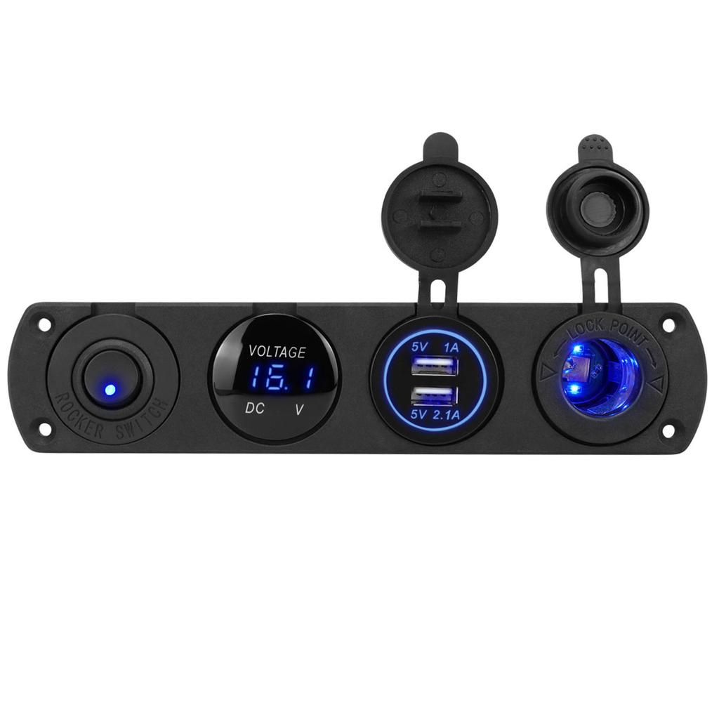 Marine Grade Control Panel With 2 USB Ports And 12V Power Socket For Various Vehicles