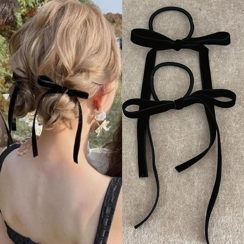 2Pcs Fashion Red Black Velvet Bow Hair Ties Hairpin For Women Girl New Year Hair Accessories Bow Rubber Bands Hair Clips