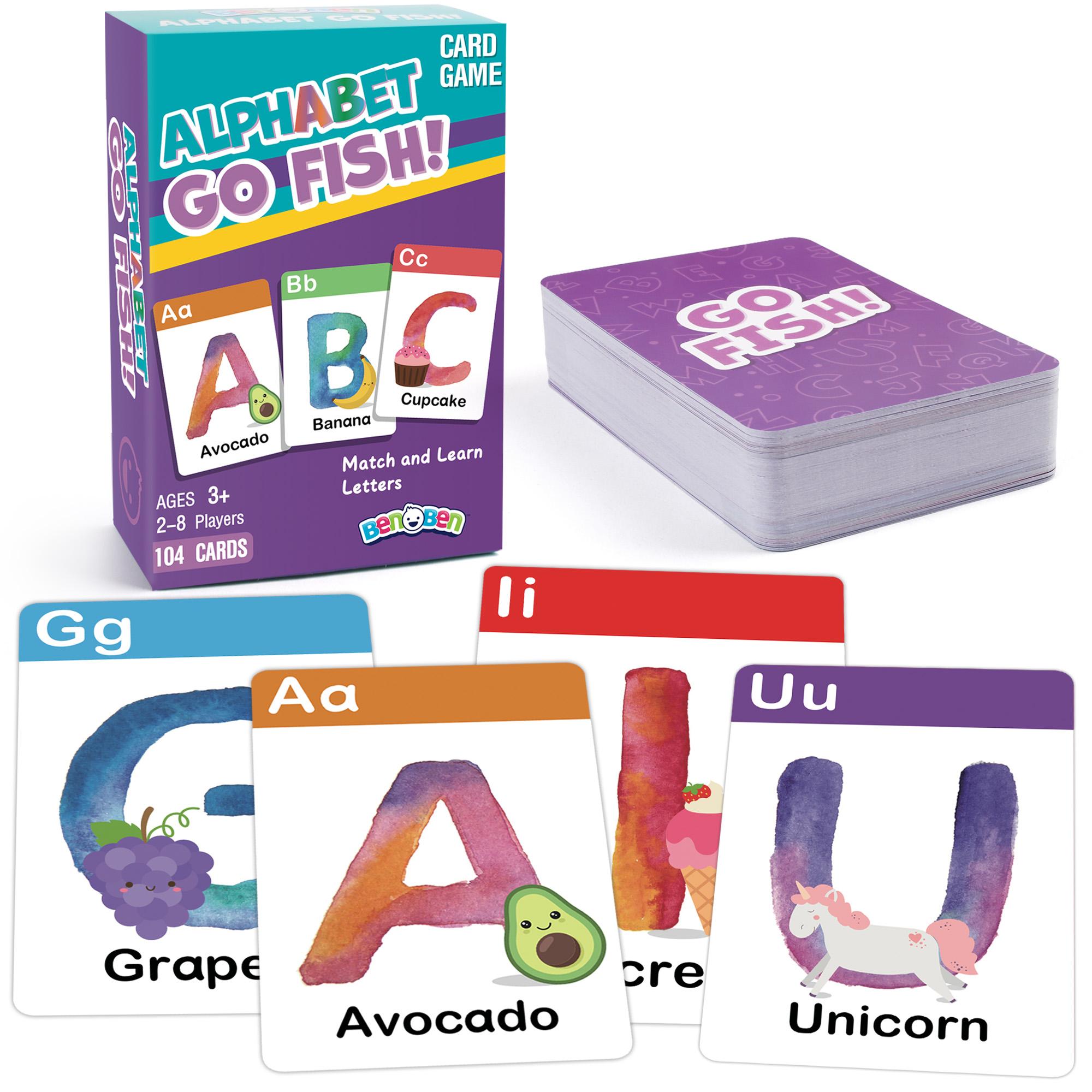 

BenBen Alphabet Go Fish Card Game for Kids,104 Cards, ABC Learning Playing Cards, Memory Matching Games, 2-8 Players, Ages 3 + United States
