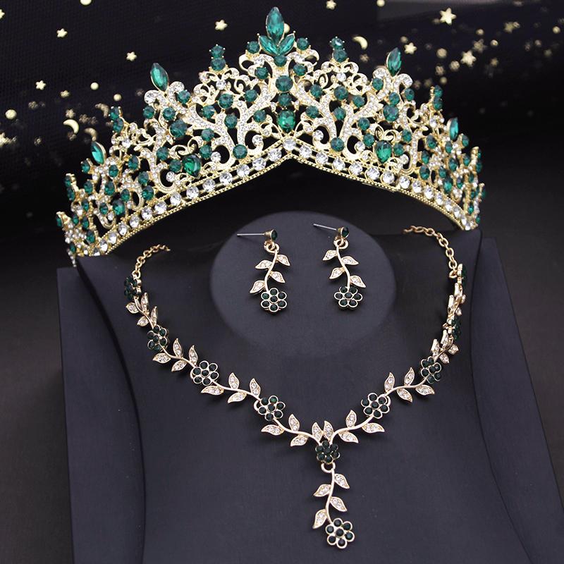 Prinzessin Diadem Hochzeit Krone Sets Strass Kristall Tiaras Braut Kopfbedeckungen Braut Krone und Halskette Schmuck Sets Zubehör
