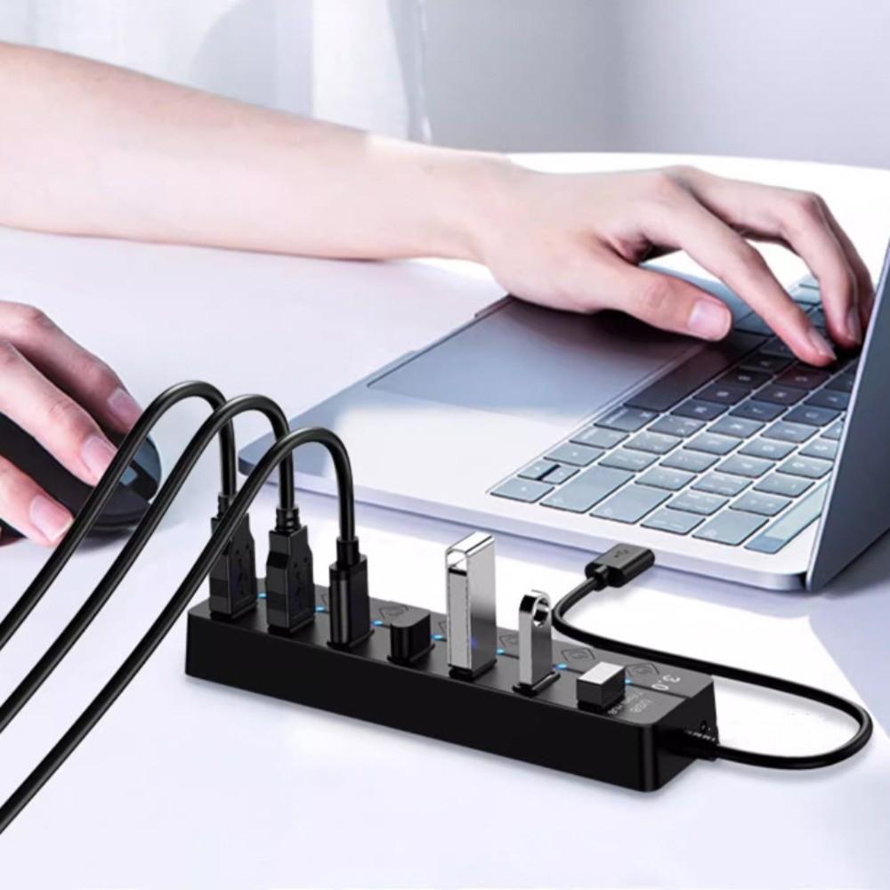 Independent Switch USB 3.0 Hub 7 In 1 USB High-speed Extender  for Laptop/Computers/Keyboard/U Disk