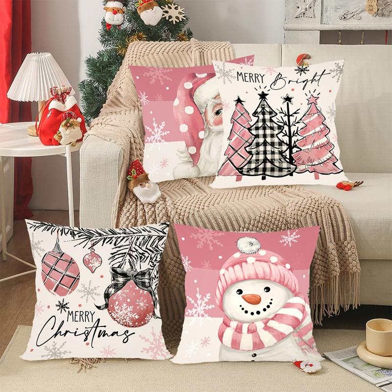 4pcs Pink Christmas Snowman Pillowcase Navidad Natal Noel Tree Cushion Cover Christmas Decorations For Home 2026 New Year 2026